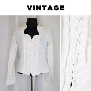 Vintage Y2K Corset Lace Up Rayure Paris Blouse Sz 8/M